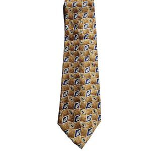 Mens Stanford Geometric Golden Tan Blue Neck Silk Tie 58” L x4” W Classic Power